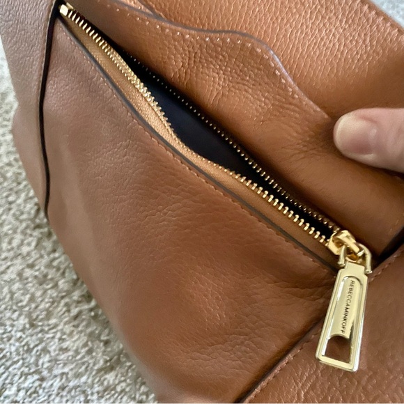 Rebecca Minkoff Caramel Brown Pebbled Leather Tote Bag Purse Black Lining - Picture 8 of 16